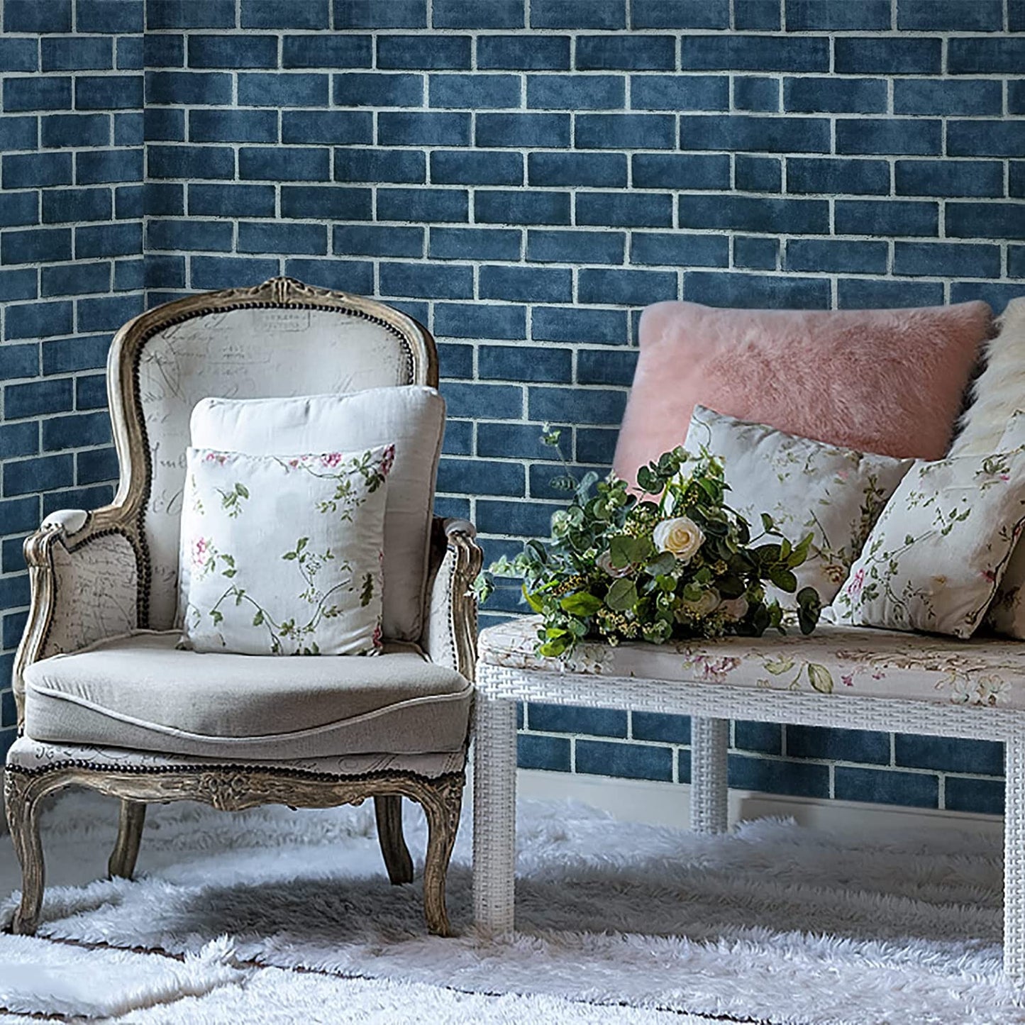 Papel Tapiz Ladrillos Azules Autoadherible Pared 45cm X 10m