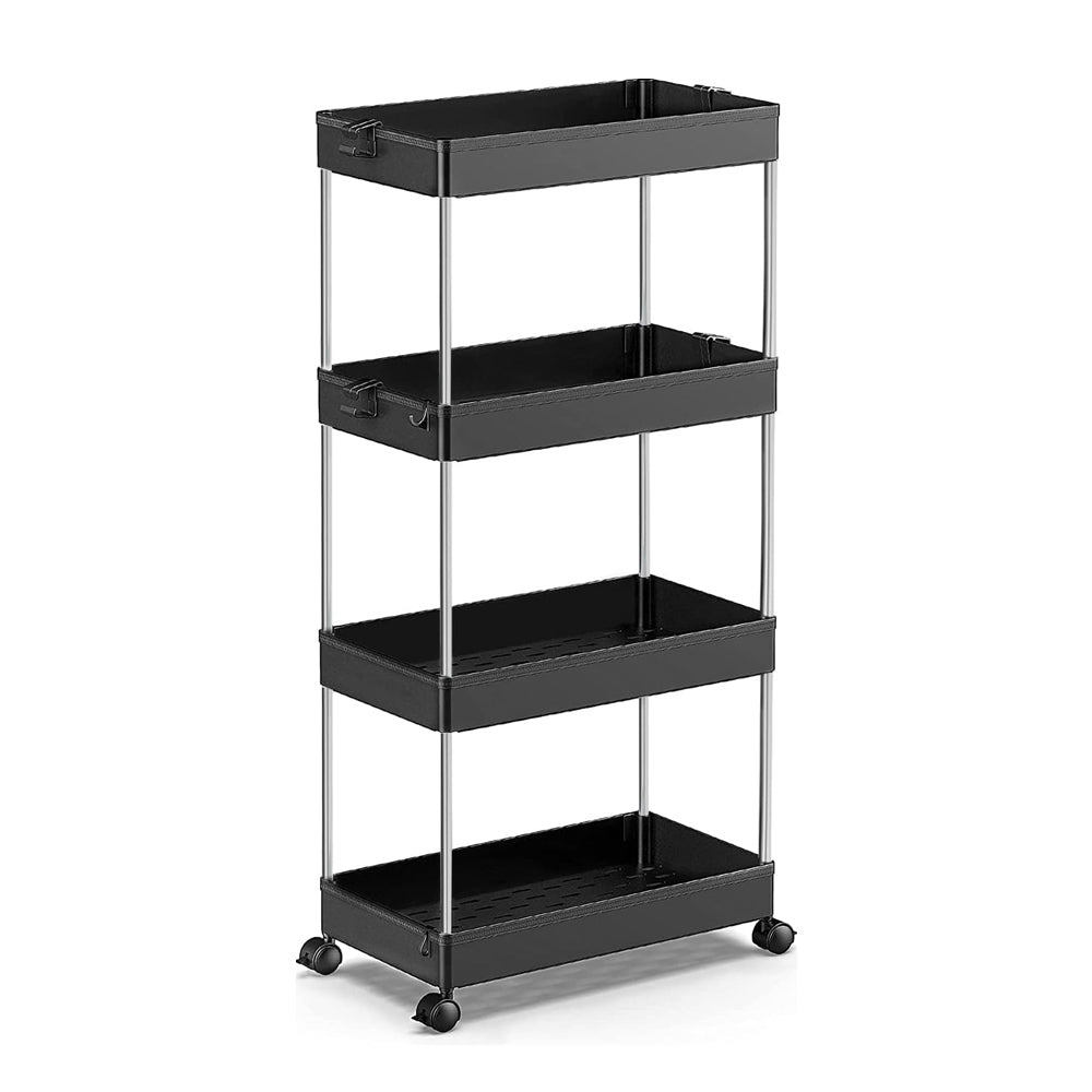 Carro de almacenamiento de 4 niveles con ruedas y ganchos, organizador de estantería móvil,para cocina, baño, lavandería