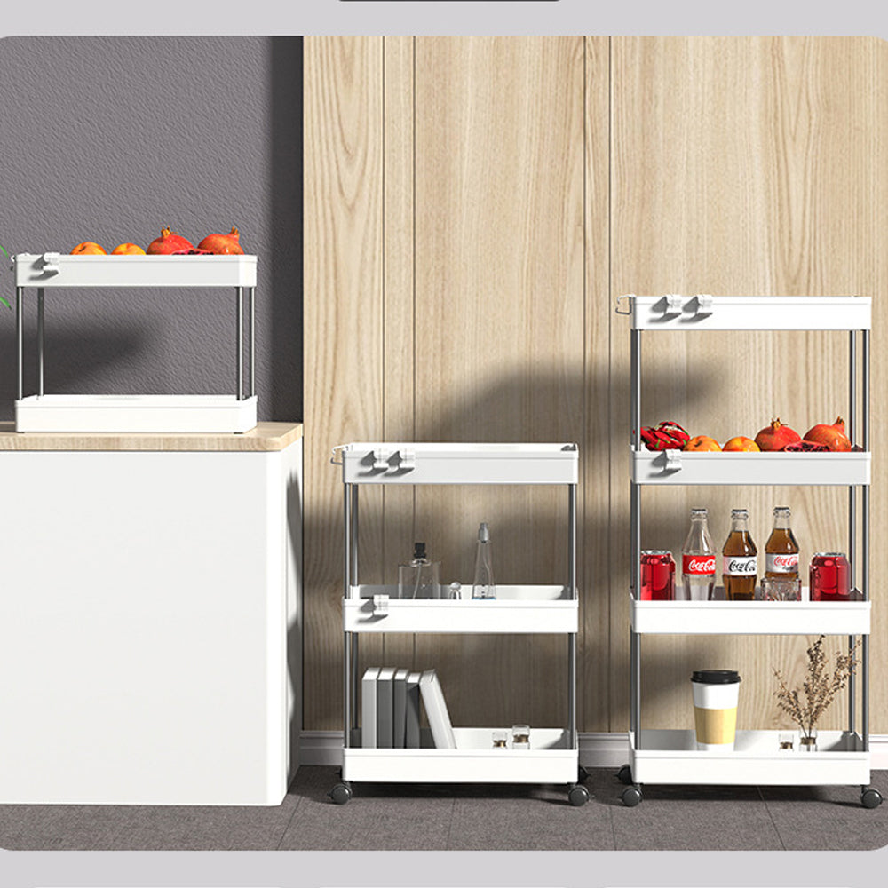 Carro de almacenamiento de 4 niveles con ruedas y ganchos, organizador de estantería móvil,para cocina, baño, lavandería