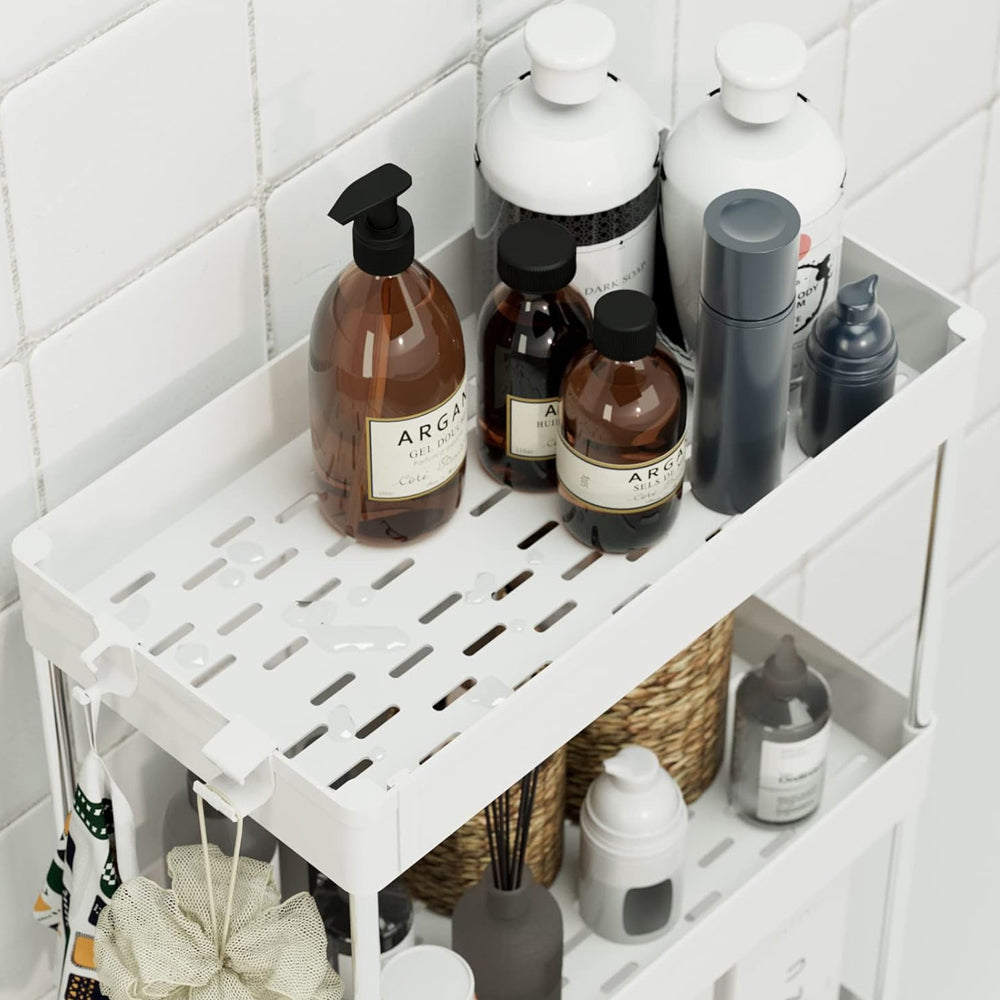 Carro de almacenamiento de 4 niveles con ruedas y ganchos, organizador de estantería móvil,para cocina, baño, lavandería