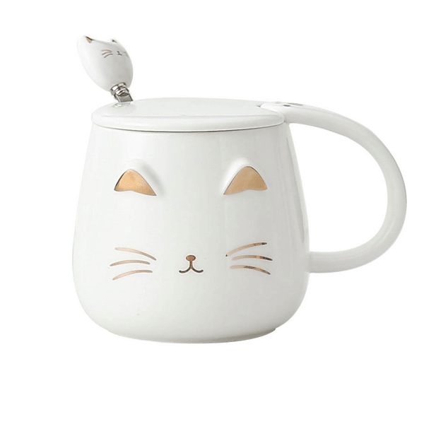 Taza de Cerámica Creativa en Forma de Gato 3D Kawaii con Tapa y Cuchara