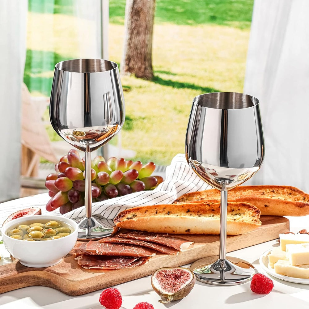 2 Copas Vino Tinto Champagne Champaña Acero Inox Elegantes 550ml Para Bar