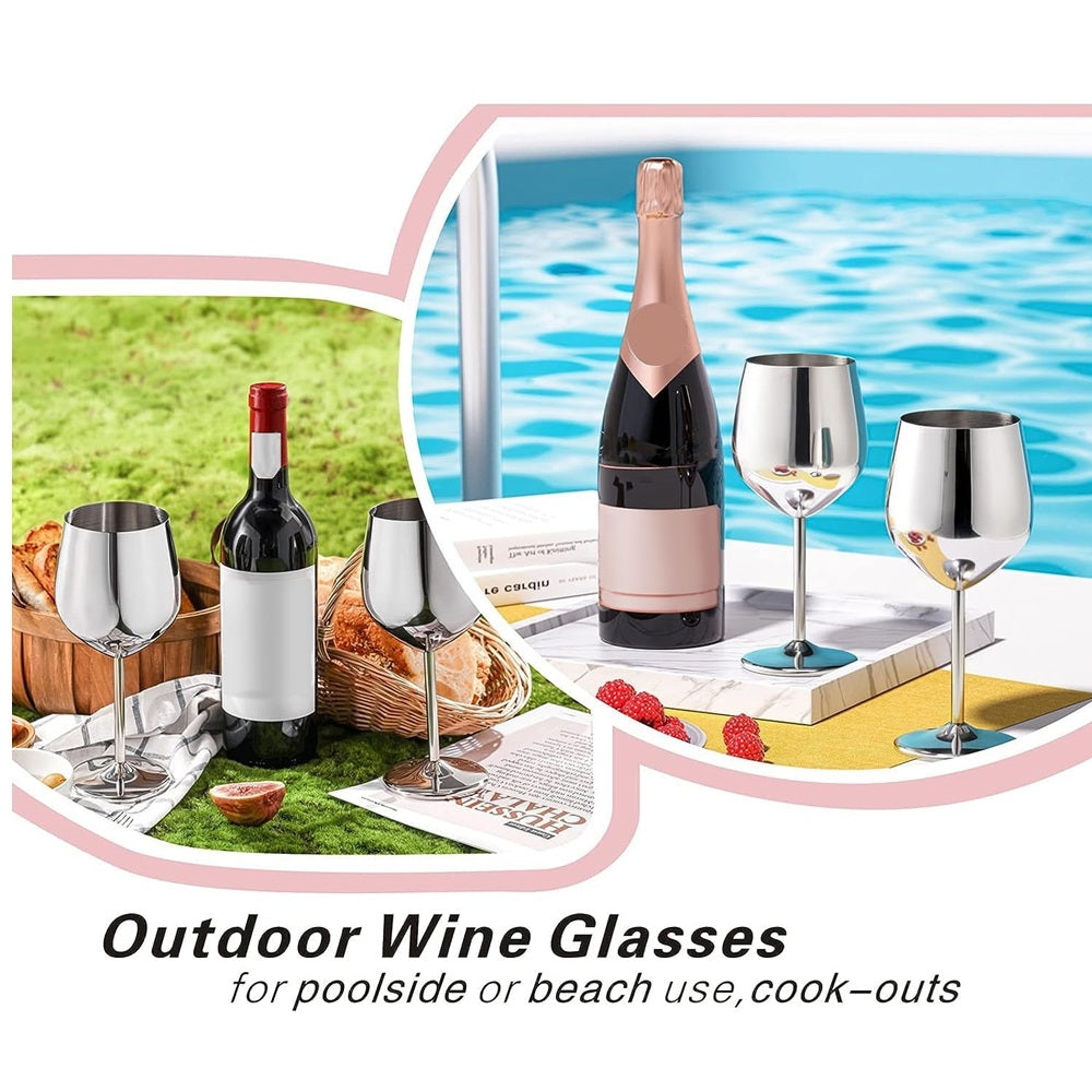 2 Copas Vino Tinto Champagne Champaña Acero Inox Elegantes 550ml Para Bar