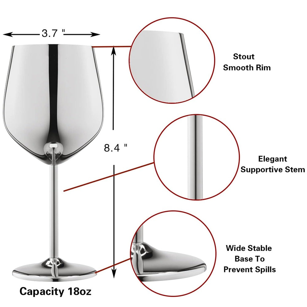 2 Copas Vino Tinto Champagne Champaña Acero Inox Elegantes 550ml Para Bar