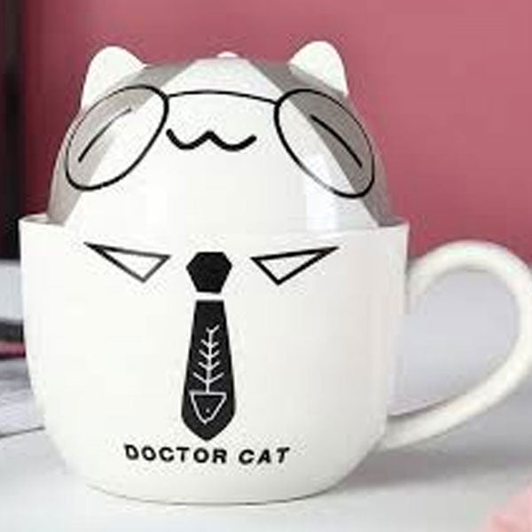 Taza Doble Y Cuchara Doctor Cat Kawaii Regalos