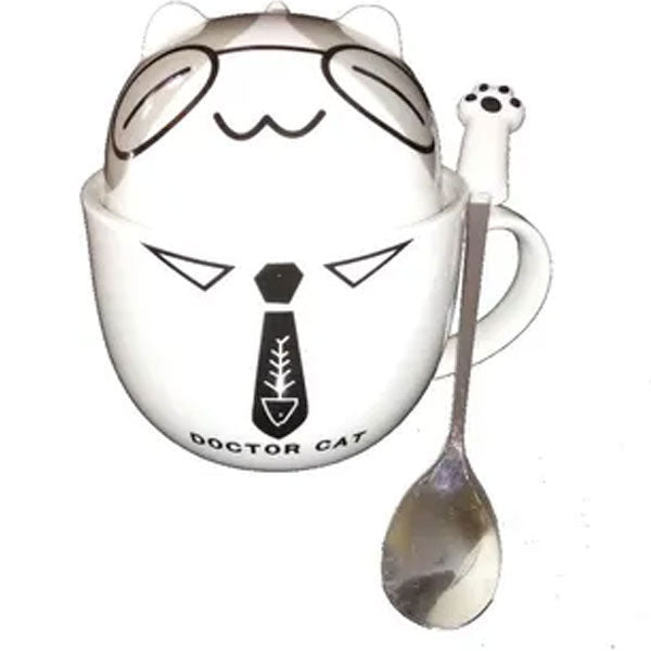 Taza Doble Y Cuchara Doctor Cat Kawaii Regalos
