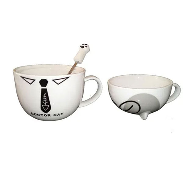 Taza Doble Y Cuchara Doctor Cat Kawaii Regalos