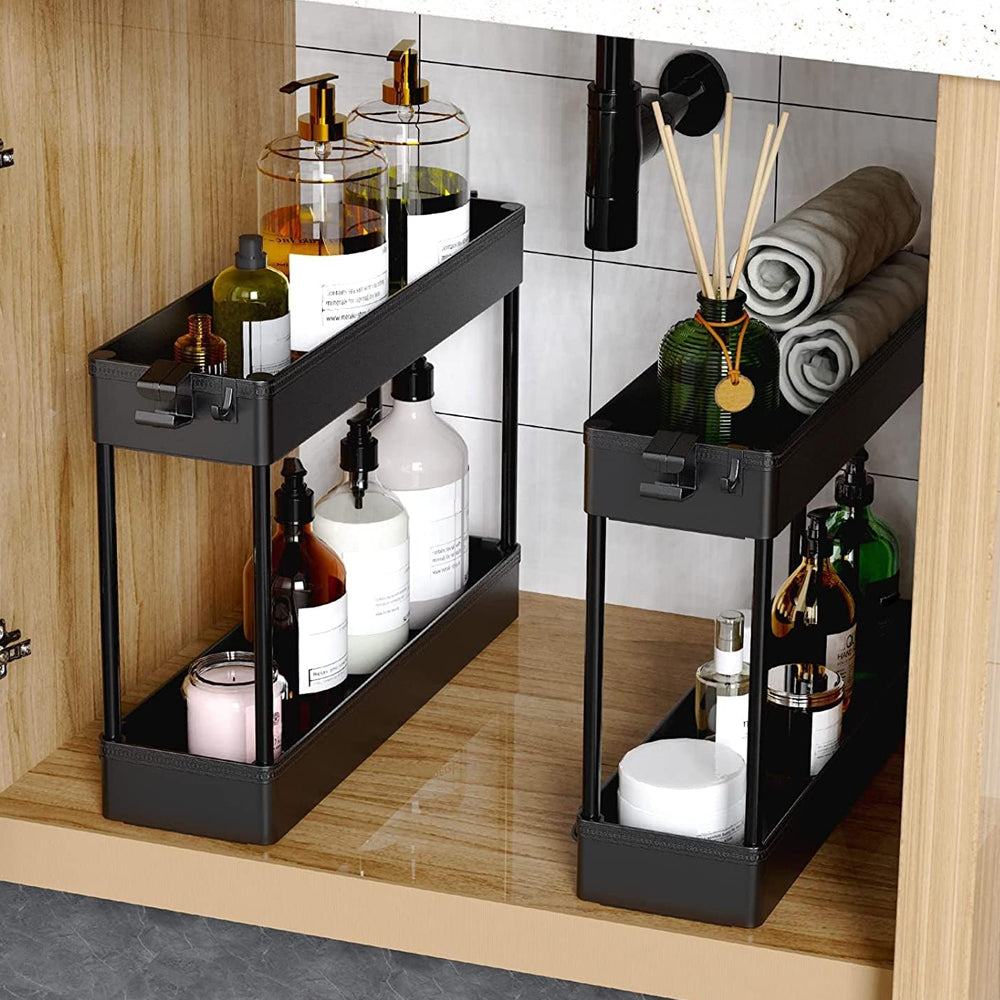 Organizador de 4 niveles para carrito de almacenamiento, estantería móvil con 4 ruedas giratorias 360 grados, baldas y 4 ganchos, estantes de almacenamiento deslizables para cocina, sala de estar, baño, lavadero. Espacios Estrechos o reducidos