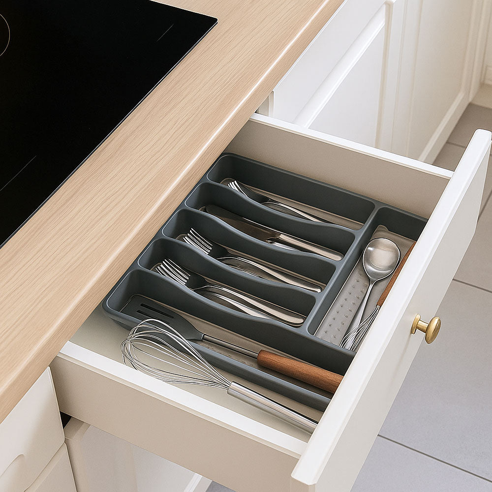 Organizador de Cubiertos para Cajón Bandeja Grande para Utensilios de Cocina Bandeja Antideslizante para Cubiertos