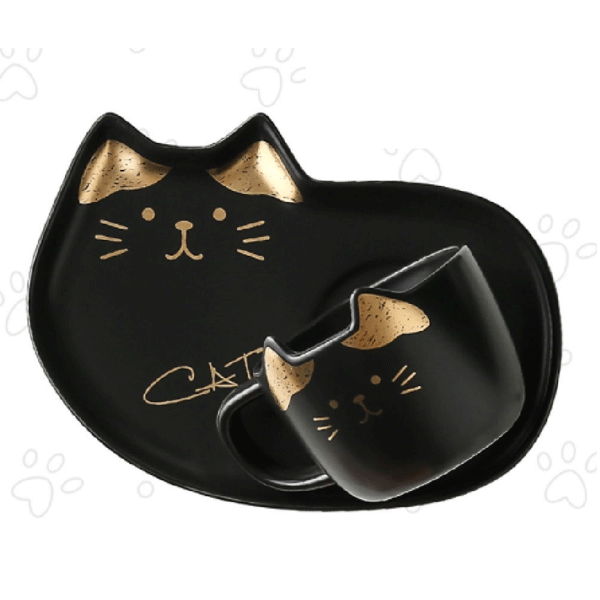 Set Taza de Gato con Cuchara y Plato