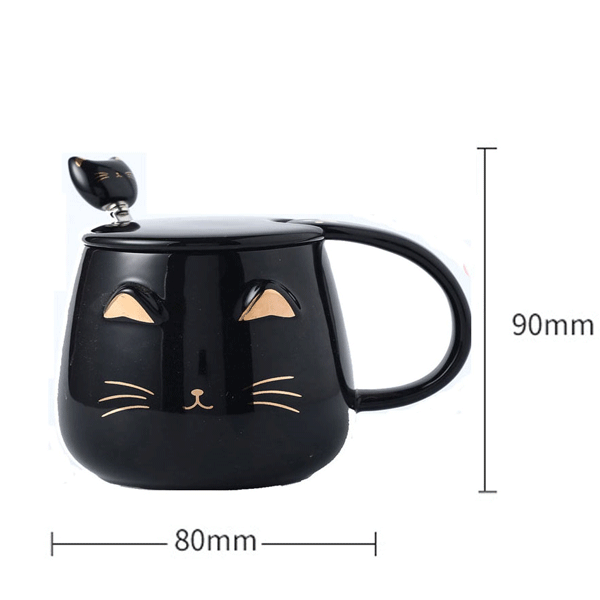 Taza de Cerámica Creativa en Forma de Gato 3D Kawaii con Tapa y Cuchara