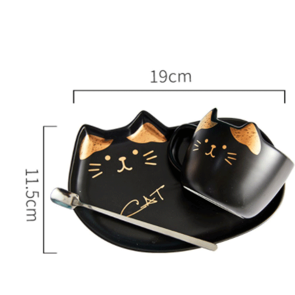 Set Taza de Gato con Cuchara y Plato