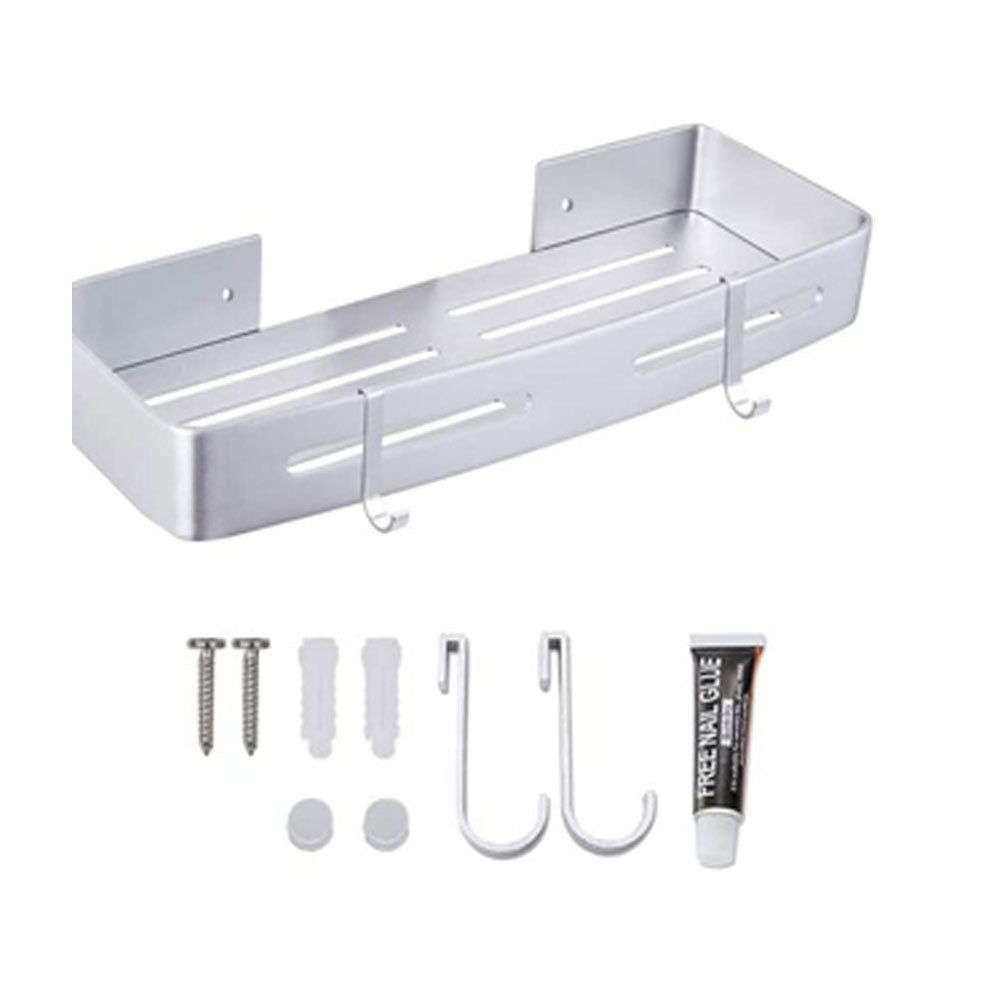 Estante para Ducha de Baño Sin Taladro Aluminio Adhesivo con 2 Ganchos