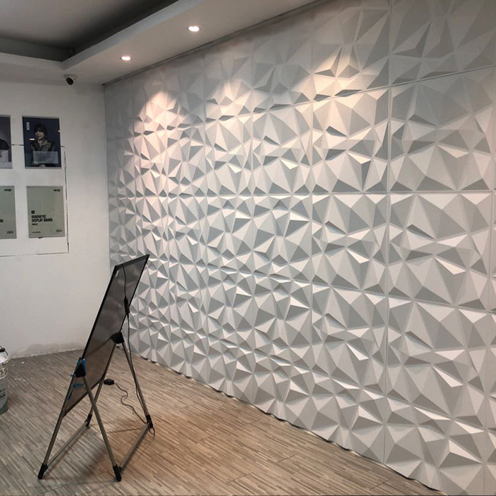 20Pzs Paneles Decorativos 3d para Pared 50x50cm 5m2 Cubiertos, Panel De Pared 3d Diamante Impermeable, con Cinta de Doble Cara (Blanco Mate)