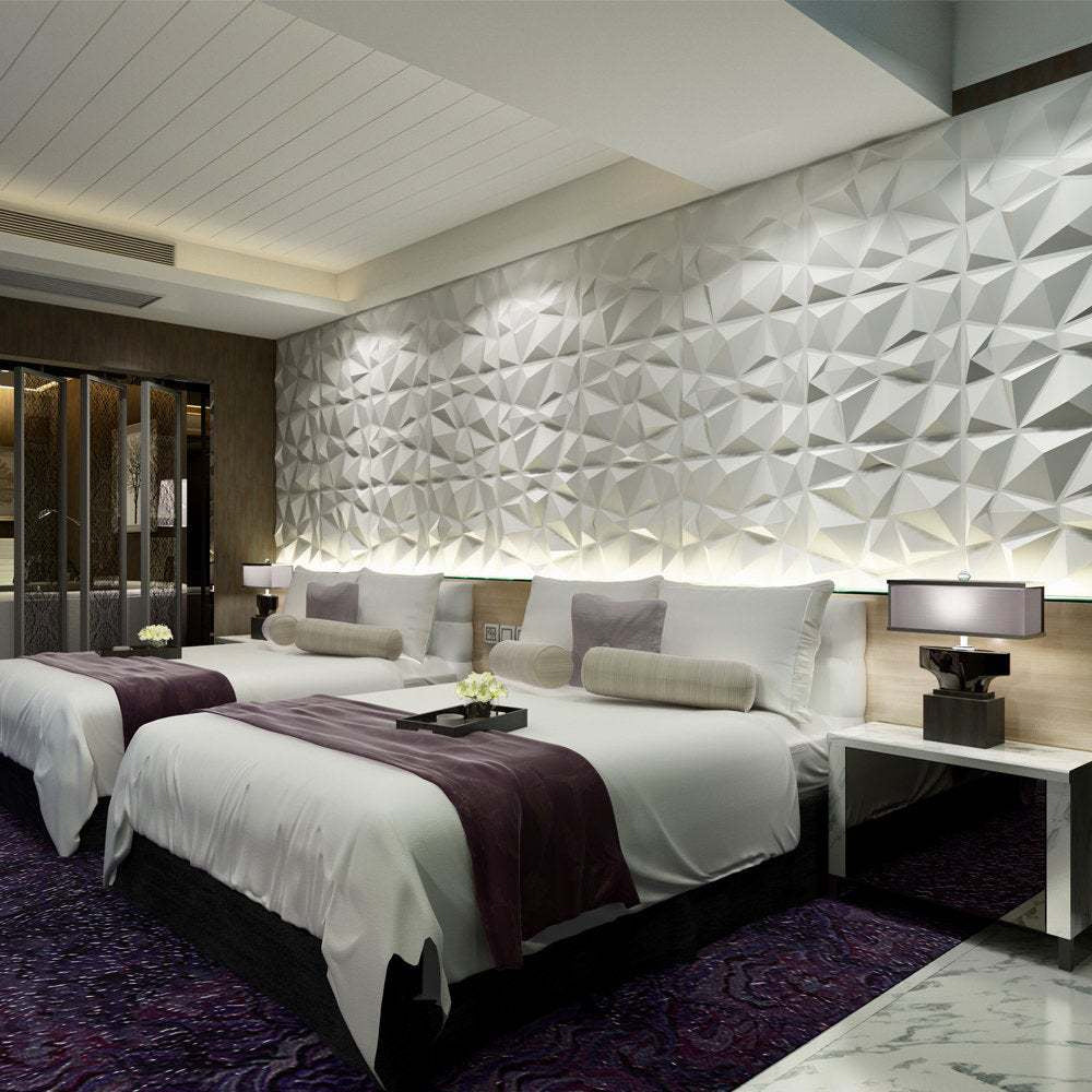 20Pzs Paneles Decorativos 3d para Pared 50x50cm 5m2 Cubiertos, Panel De Pared 3d Diamante Impermeable, con Cinta de Doble Cara (Blanco Mate)