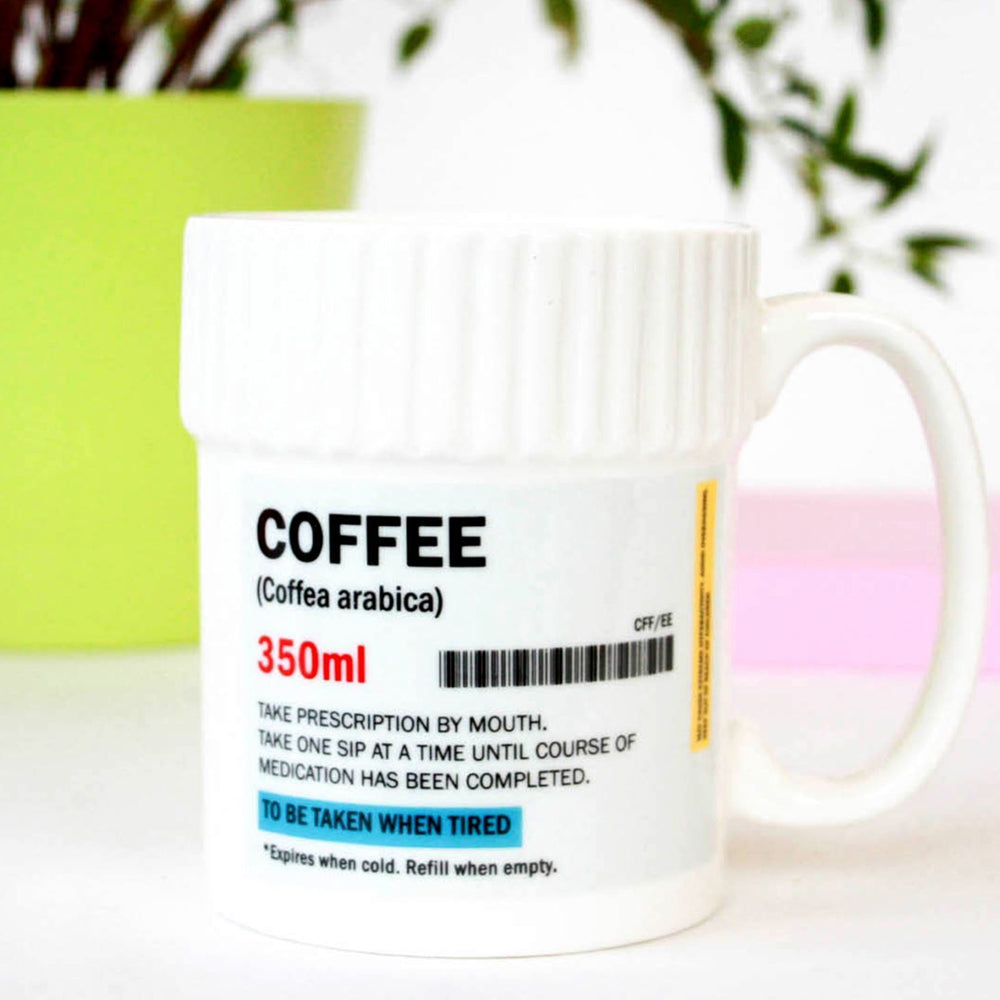 Taza de cerámica en forma de Pastillero Para Café Chocolate Etiqueta con Receta de Farmacia