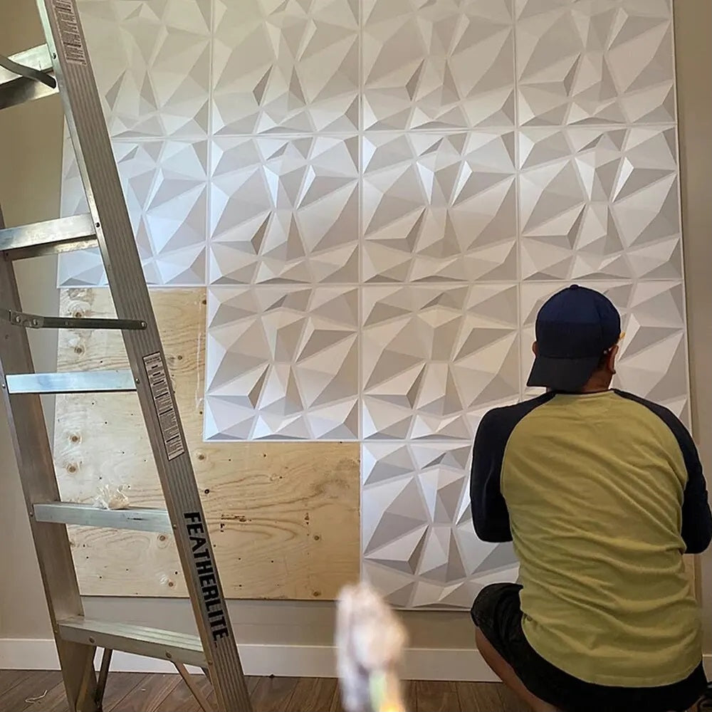 20Pzs Paneles Decorativos 3d para Pared 50x50cm 5m2 Cubiertos, Panel De Pared 3d Diamante Impermeable, con Cinta de Doble Cara (Blanco Mate)