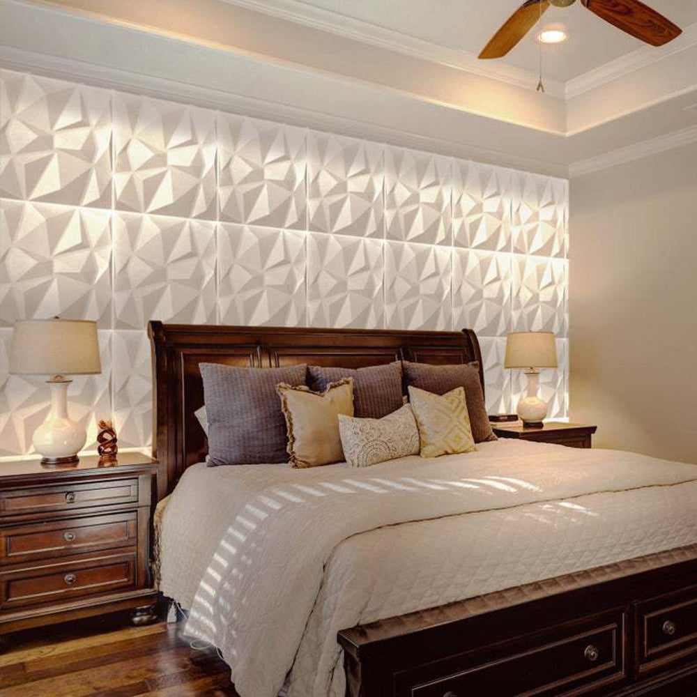 20Pzs Paneles Decorativos 3d para Pared 50x50cm 5m2 Cubiertos, Panel De Pared 3d Diamante Impermeable, con Cinta de Doble Cara (Blanco Mate)