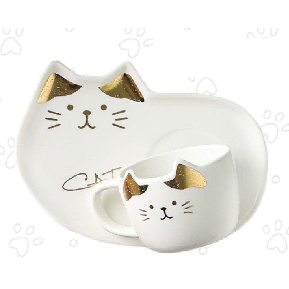 Set Taza de Gato con Cuchara y Plato