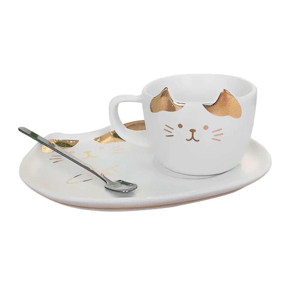 Set Taza de Gato con Cuchara y Plato