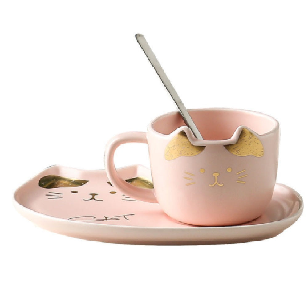 Set Taza de Gato con Cuchara y Plato