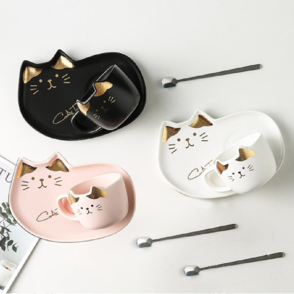 Set Taza de Gato con Cuchara y Plato