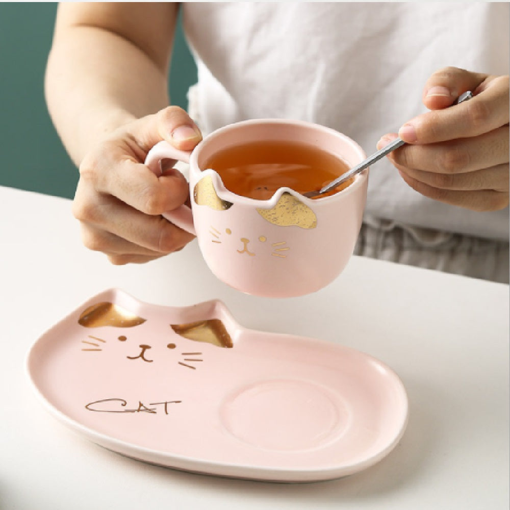 Set Taza de Gato con Cuchara y Plato