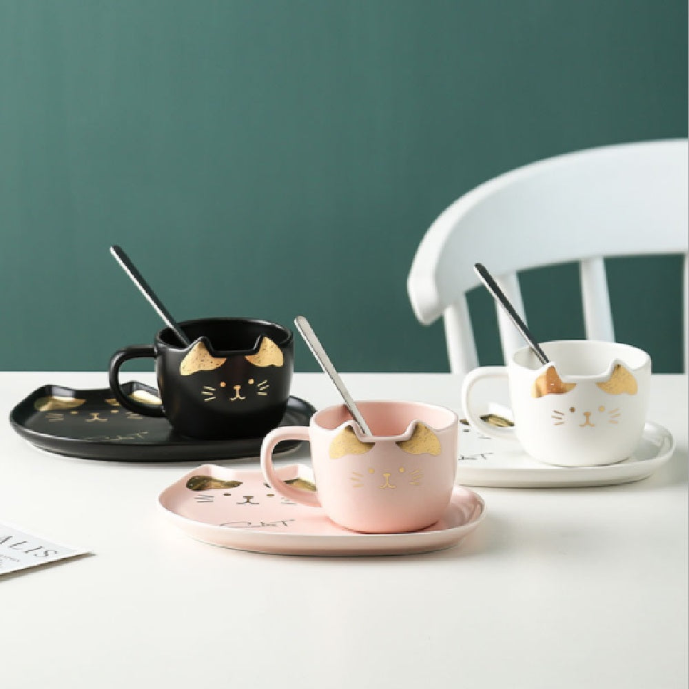 Set Taza de Gato con Cuchara y Plato