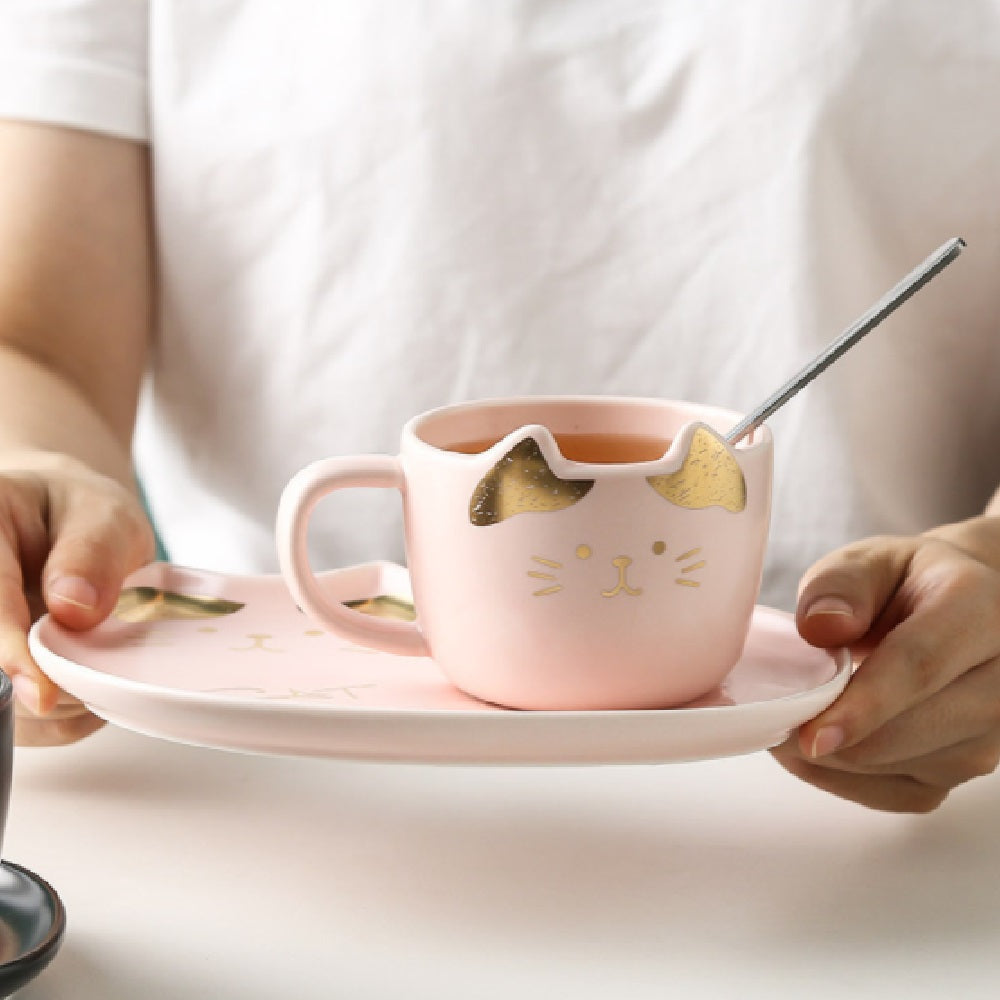 Set Taza de Gato con Cuchara y Plato