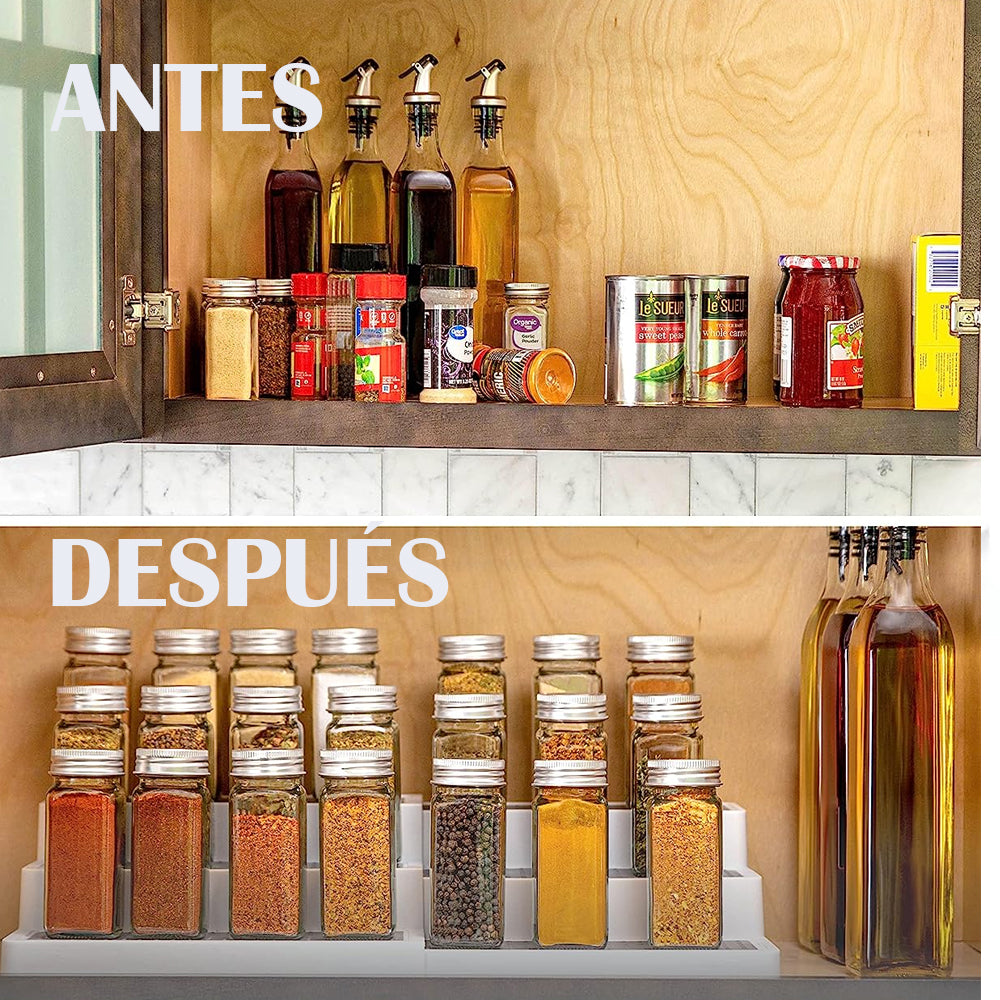 Estante expandible para especias de 3 niveles, antideslizante, organizador de encimera o alacena