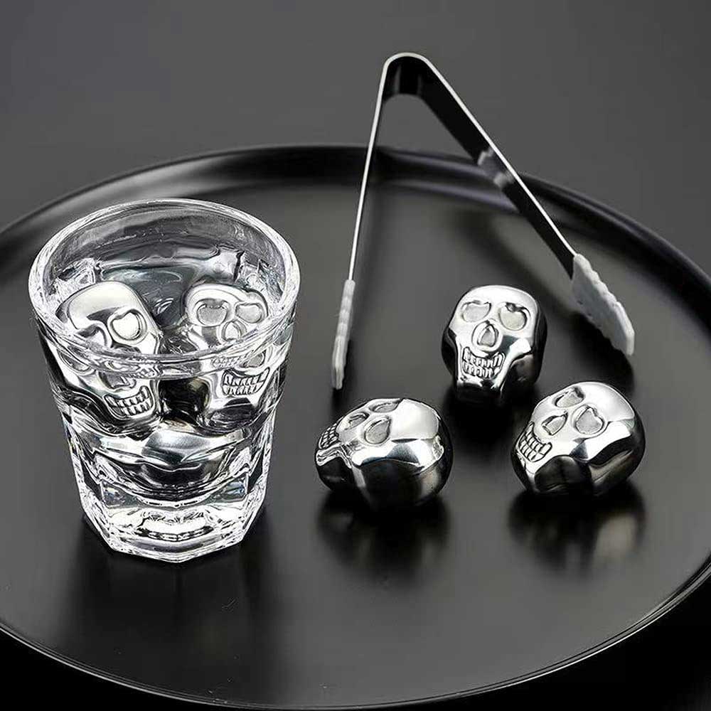 Cubos de Hielo en Forma de Craneo Calavera Piedras de Whiskey Reutilizable Metalicos