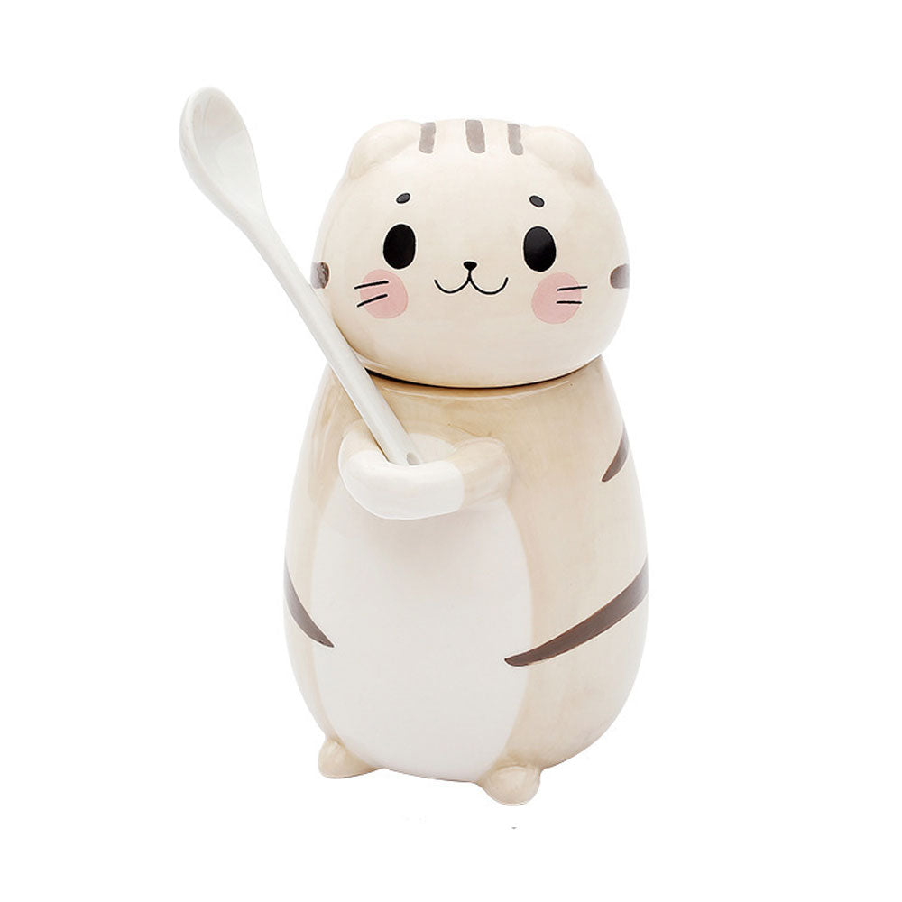 Taza Azucarera en Forma de Gatito con Tapa y Cuchara Kawaii