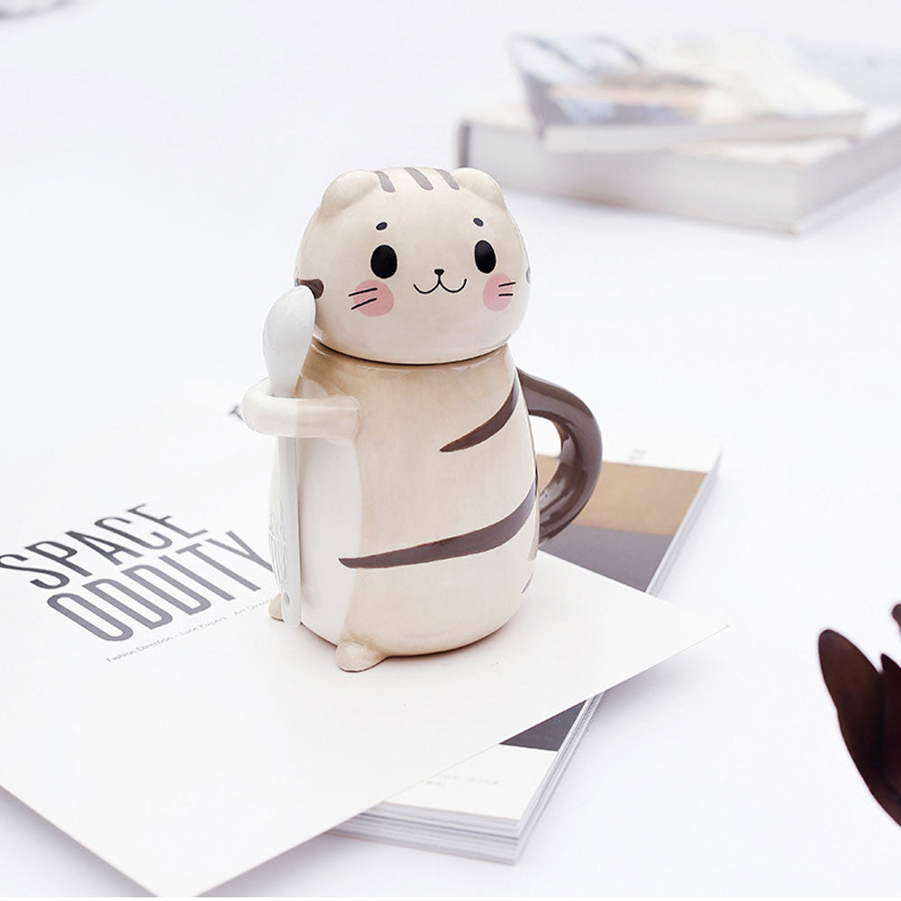 Taza Azucarera en Forma de Gatito con Tapa y Cuchara Kawaii