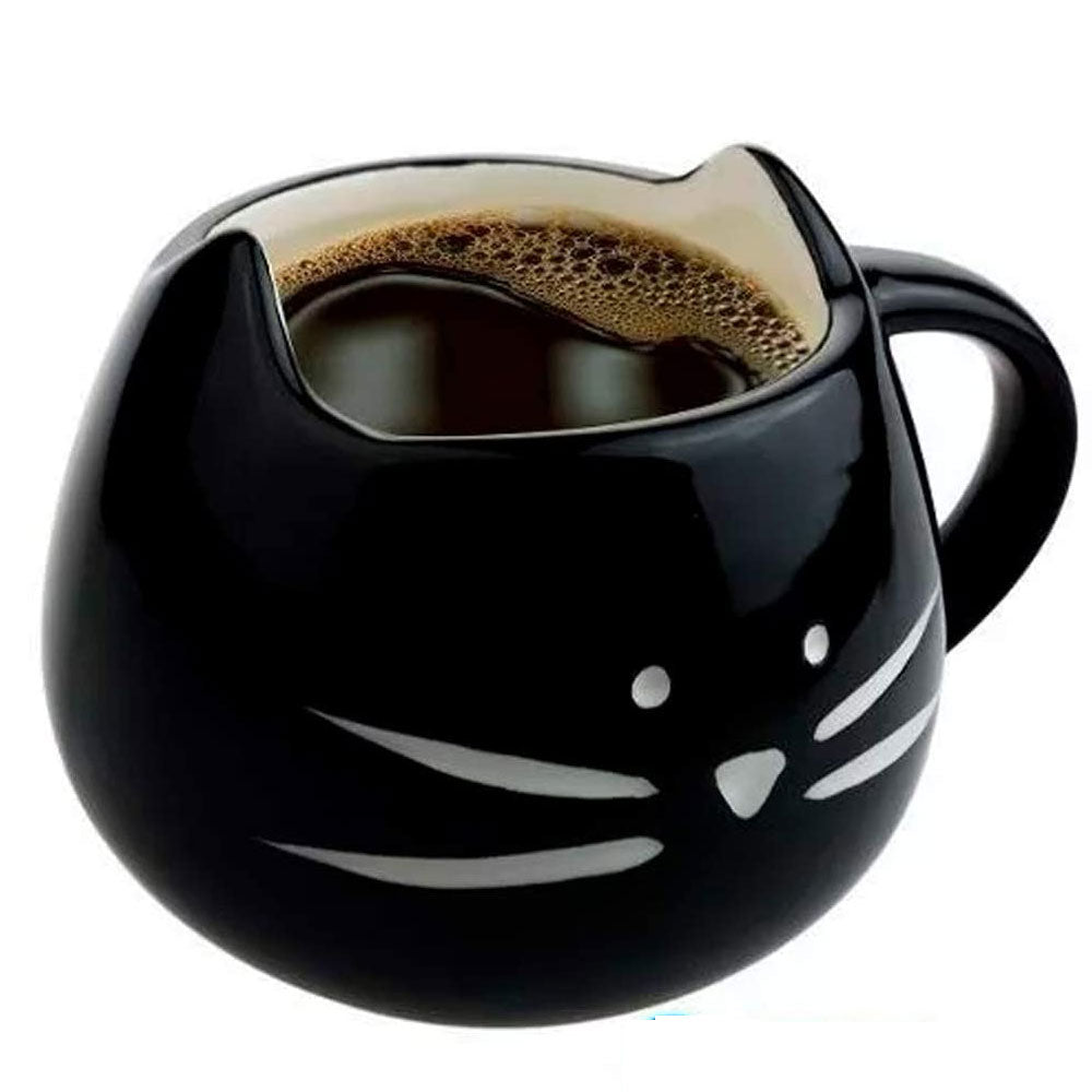 Taza de Céramica en Forma de Gato Gatito 3D Negro