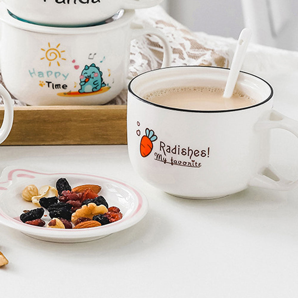 Taza Con Tapa Plato Y Cuchara Kawaii En Forma De Animalito
