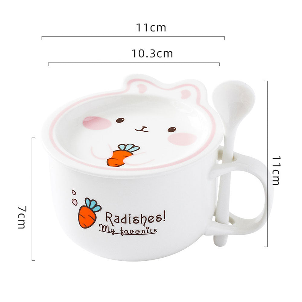 Taza Con Tapa Plato Y Cuchara Kawaii En Forma De Animalito