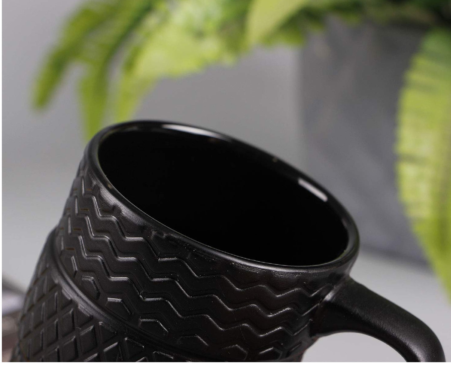 Taza De Ceramica En Forma De Llantas Apiladas Negro Mate