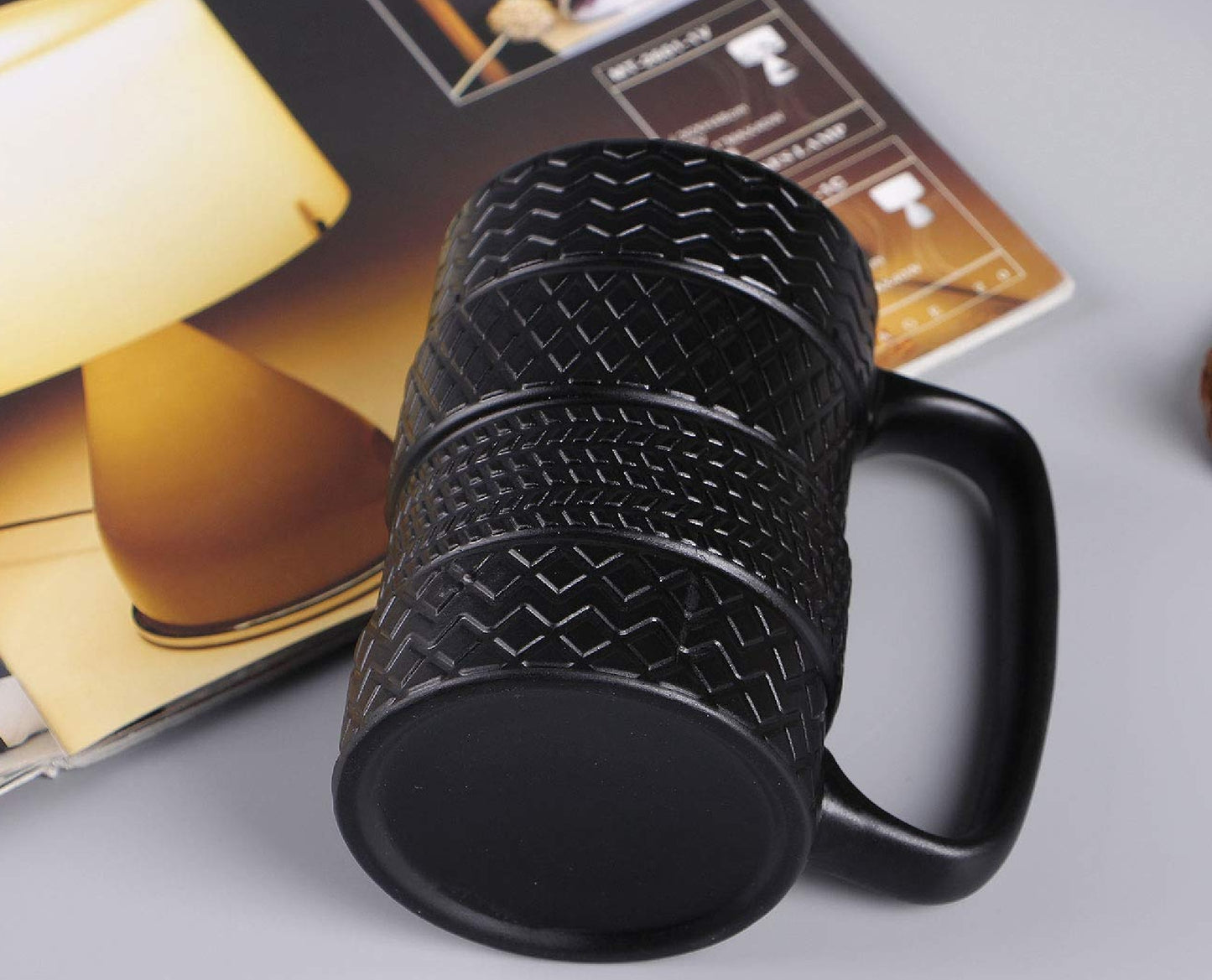 Taza De Ceramica En Forma De Llantas Apiladas Negro Mate