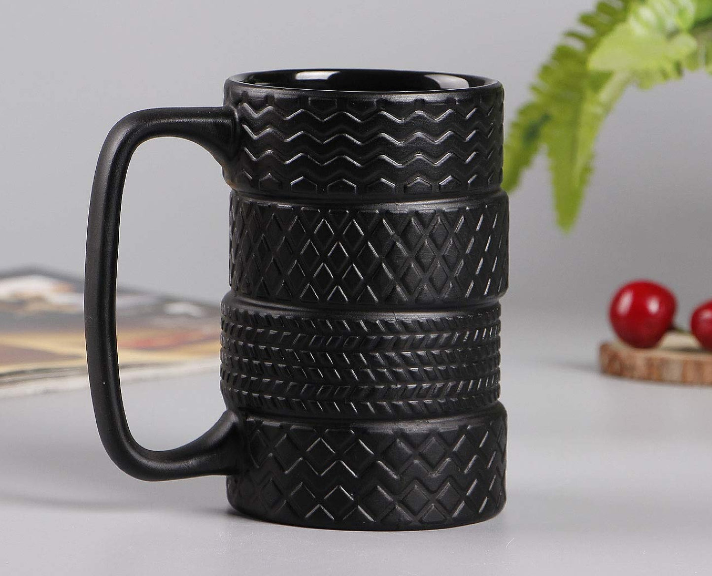 Taza De Ceramica En Forma De Llantas Apiladas Negro Mate