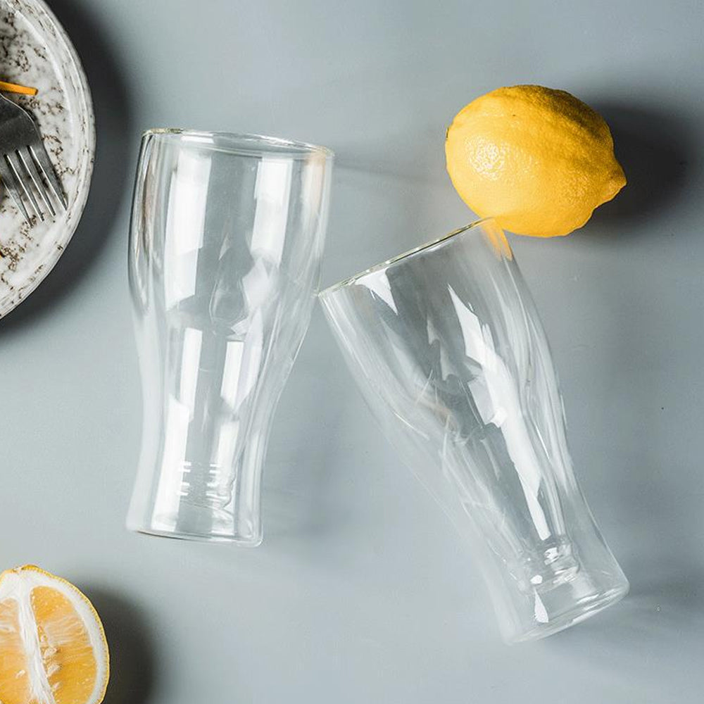 Vaso de Vidrio Doble Pared para Cerveza con Fondo de Botella Invertida 350ml