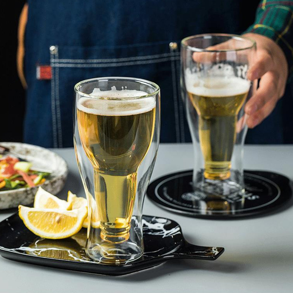 Vaso de Vidrio Doble Pared para Cerveza con Fondo de Botella Invertida 350ml