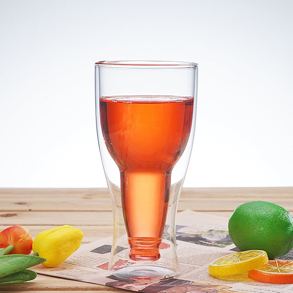 Vaso de Vidrio Doble Pared para Cerveza con Fondo de Botella Invertida 350ml