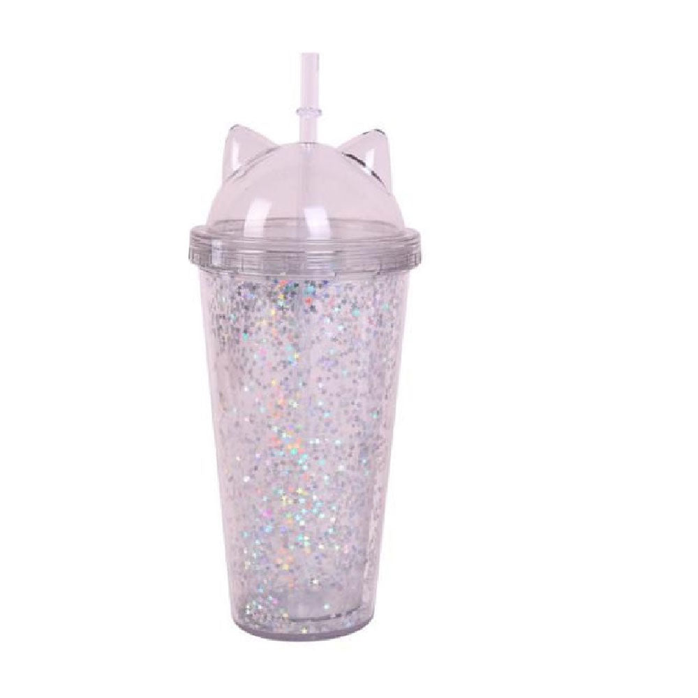 Vaso Acrílico De Doble Capa Con Glitter Orejas de Gato