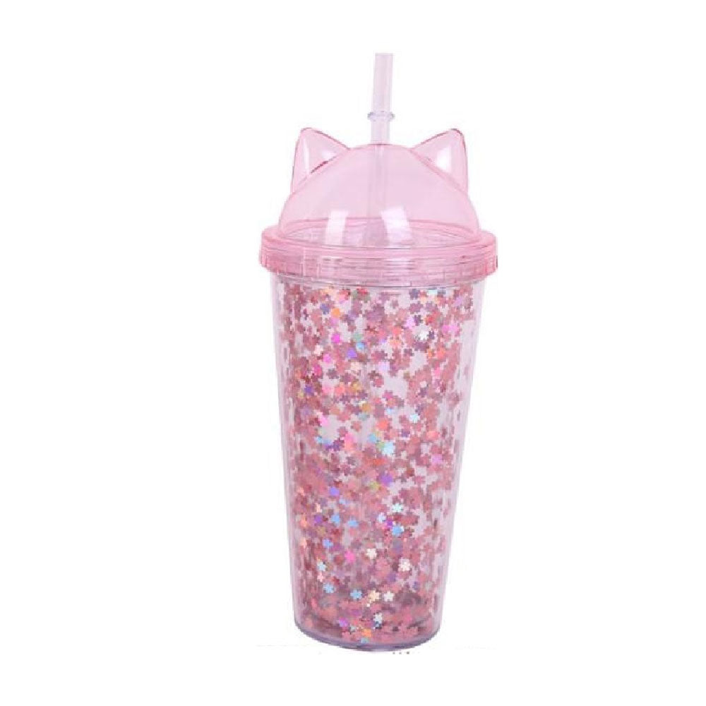 Vaso Acrílico De Doble Capa Con Glitter Orejas de Gato