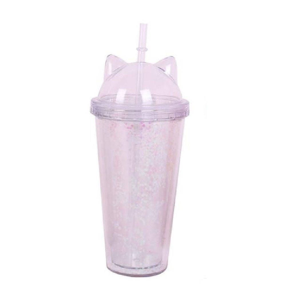 Vaso Acrílico De Doble Capa Con Glitter Orejas de Gato