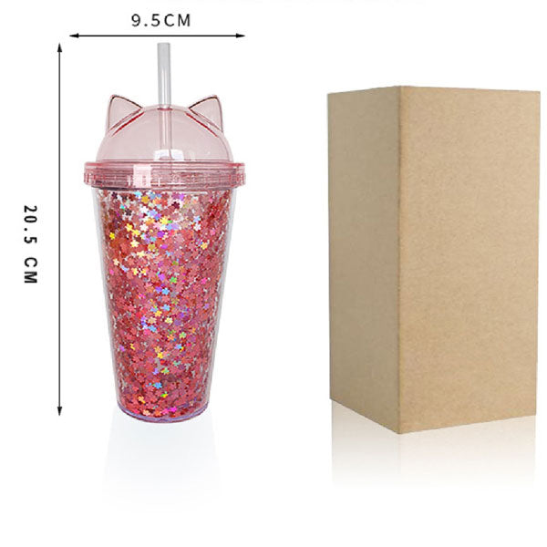 Vaso Acrílico De Doble Capa Con Glitter Orejas de Gato