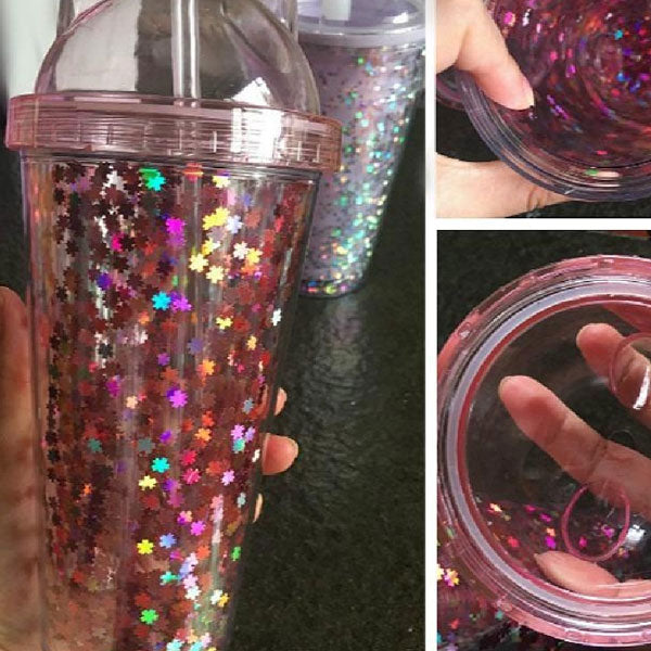Vaso Acrílico De Doble Capa Con Glitter Orejas de Gato