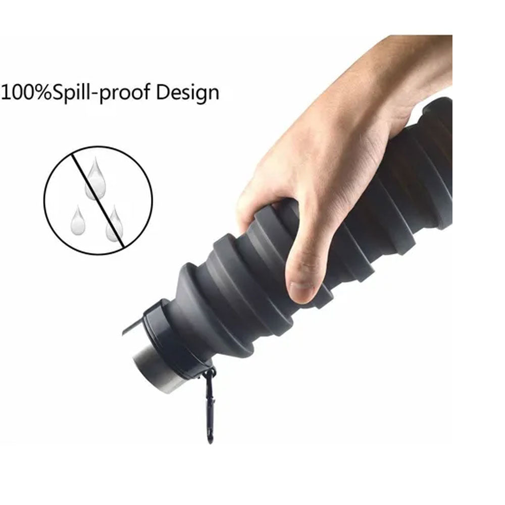 Termo Plegable Silicón Flexible Botella Vaso Tapa De Acero Inoxidable 550ml