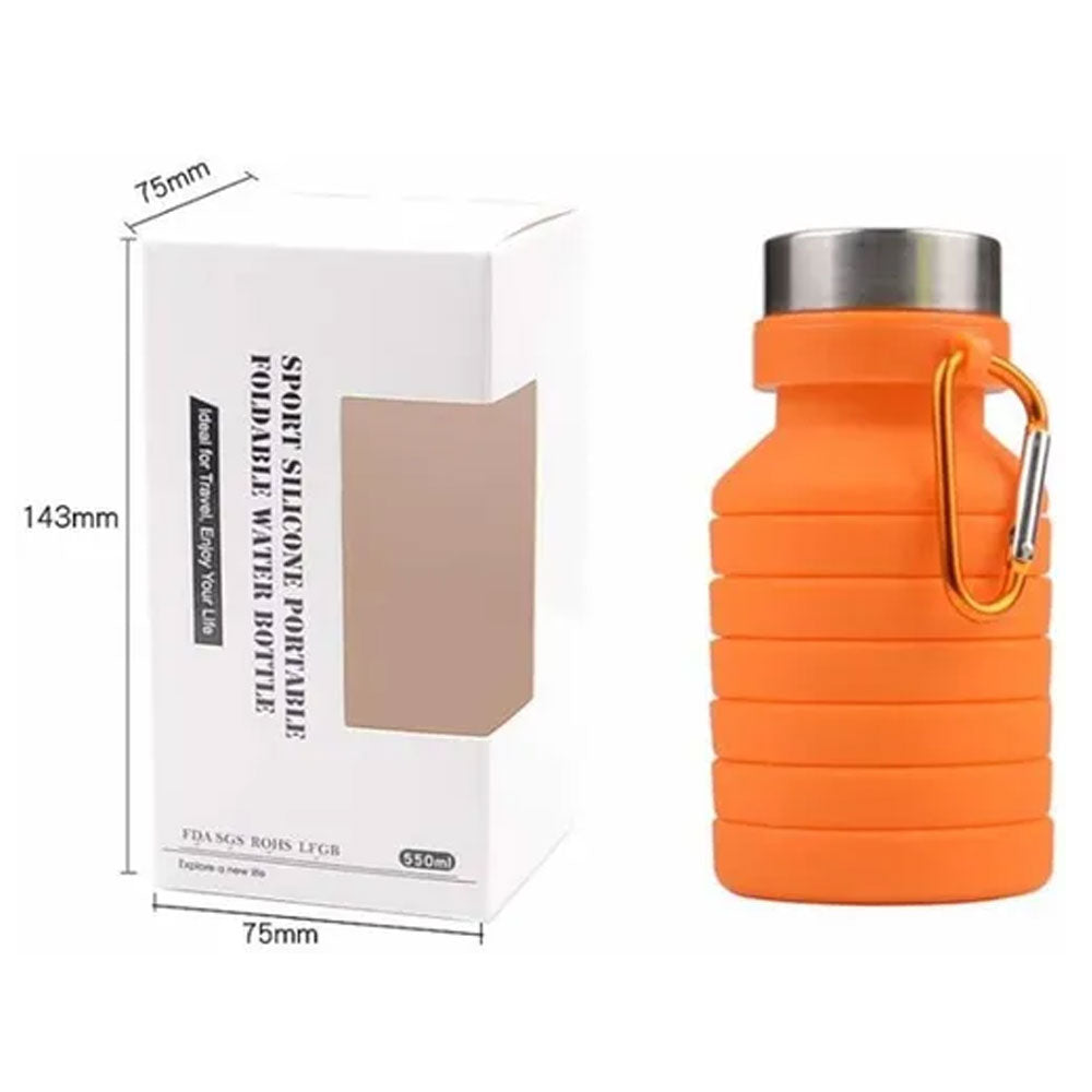 Termo Plegable Silicón Flexible Botella Vaso Tapa De Acero Inoxidable 550ml