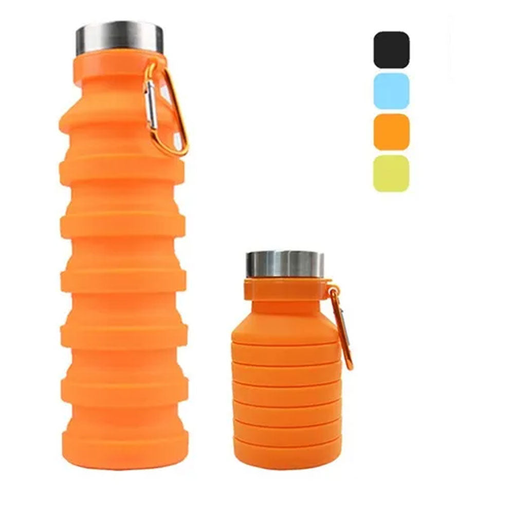Termo Plegable Silicón Flexible Botella Vaso Tapa De Acero Inoxidable 550ml